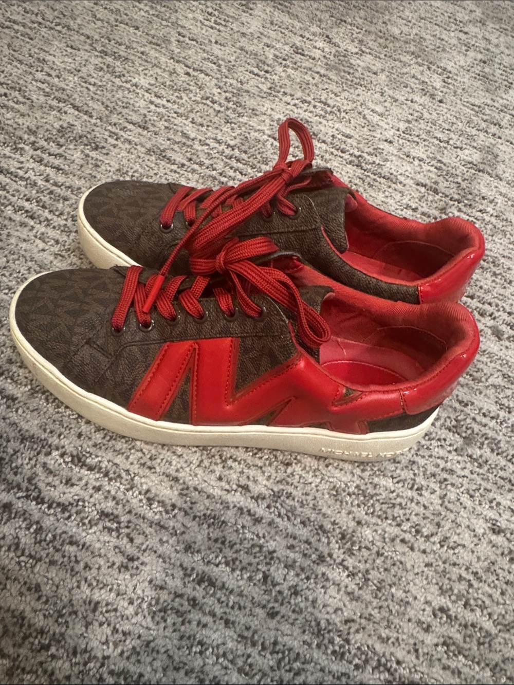 MK Brown and Red Low-Top Casual Sneakers
